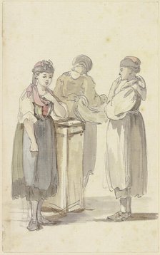 Three standing peasant women, the one on the left seen from the front, the one in the..., c1771-1772 Creator: Georg Melchior Kraus.