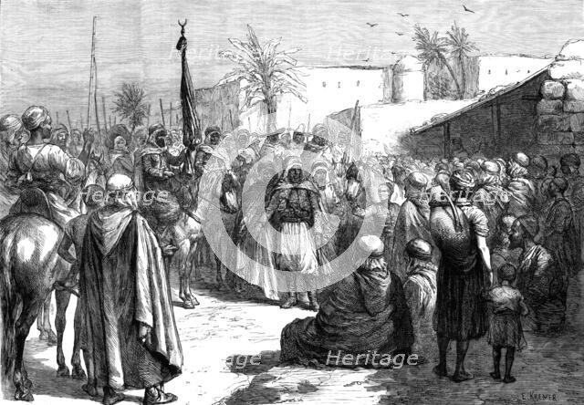 An Arab chief preaching the religious war in the province of Oran, Algiers, 1881. Creator: Unknown.