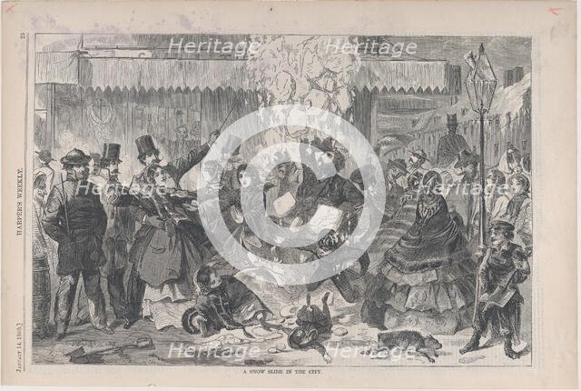 A Snow Slide in the City (Harper's Weekly, Vol. IV), January 14, 1860. Creator: Unknown.