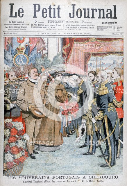 King and Queen of Portugal, presented with flowers by Admiral Touchard, 1904. Artist: Unknown