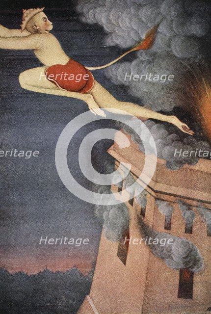 Burning of Lanka, 1913.  Artist: K Venkatappa