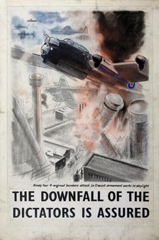 Ninety four 4-engined bombers attack Le Creusot armament works in daylight, between 1939 and 1946. Creators: Central Office of Information, Michael O'Connell.