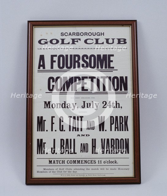 Poster advertising a match at Scarborough Golf Club, North Yorkshire, 1899. Artist: WJJ Cox