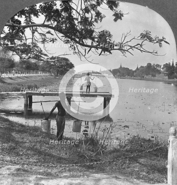 West side of the Fort, showing the moat, Mandalay, Burma, 1908. Artist: Stereo Travel Co