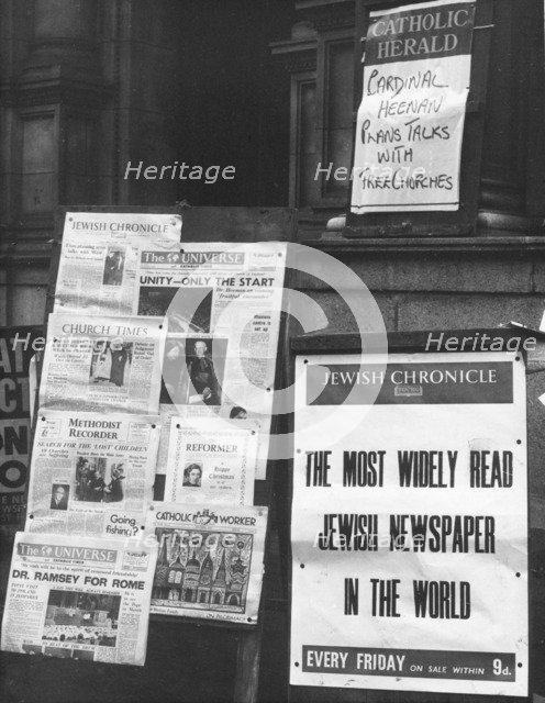 The Jewish Chronicle on sale outside Westminster Cathedral, London, 1966. Artist: EH Emanuel
