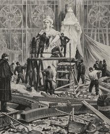 Final preparations for the placement of the allegorical statues on the...Paris Exposition, 1878. Creator: Unknown.