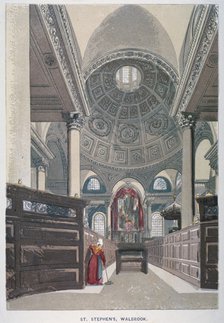 Interior looking east, Church of St Stephen Walbrook, City of London, 1845. Artist: Anon