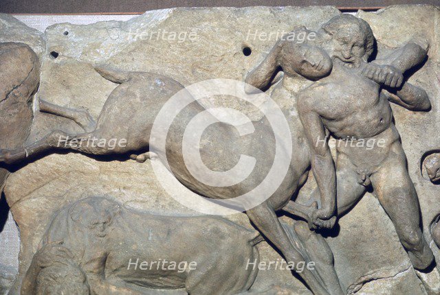 Relief of a centaur and Lapith fighting, The Bassai Sculptures, Temple of Apollo, Bassae, Greece. Artist: Unknown