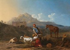 Italian Landscape with Girl Milking a Goat, 1652. Creator: Karel Du Jardin.