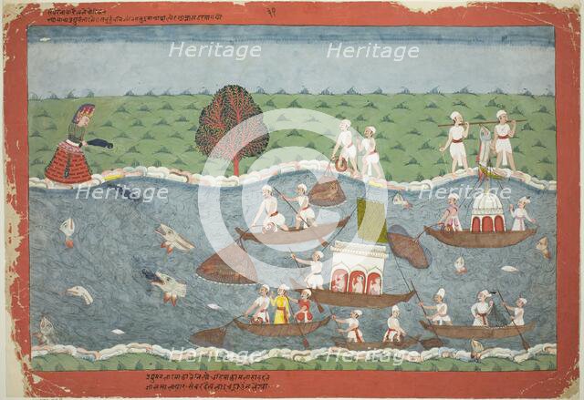 The Demon Sambar Throws the Infant Pradyumna into the River, from a copy of the Bhagavat..., c.1775. Creator: Unknown.