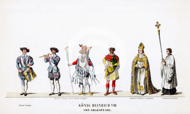 Theatre costume designs for Shakespeare's play, Henry VIII, 19th century. Artist: Unknown