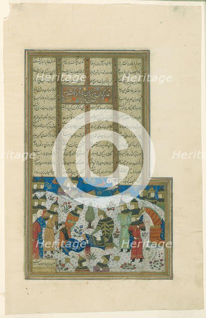 Alexander Comforts the Dying Darius, page from a copy of the Shahnama of Firdausi, c.1480/90. Creator: Unknown.