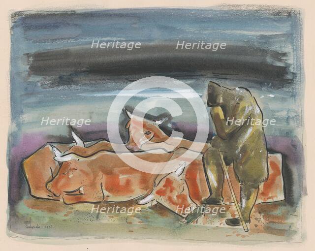 Evening on the pasture, 1936. Creator: Mikulas Galanda.