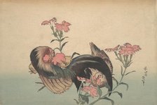 Cock, Hen, and Nadeshiko (Dianthus Superbus). Creator: Hokusai.