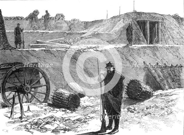 Corner of bastion occupied by Bourgeois - Garde Sedentaire, Paris, (sketch by balloon post), 1871. Creator: C. R..