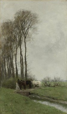 Horses at the gate, 1878. Creator: Anton Mauve.