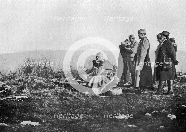 King Peter of Serbia at the front, First World War, 1914, (1920). Artist: Unknown