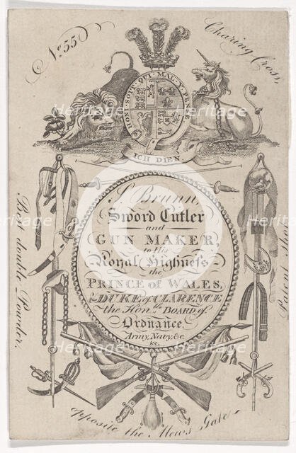 Trade Card of the Gunmaker Samuel Brunn (active 1795-1820), 1797-1803., 1797-1803. Creator: Anon.