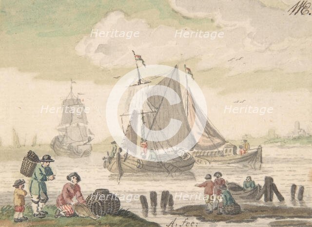 Seascape with Six Figures in the Foreground, 1733-93. Creator: Nicolaas Aartman.