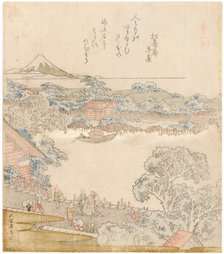 The banks of the Sumida river, Komatomeishi. Triptych from the series Umazukushi, left part, 1822. Creator: Hokusai, Katsushika (1760-1849).