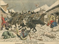 Cossacks terrorising a Korean village, Russo-Japanese War, 1904. Artist: Unknown