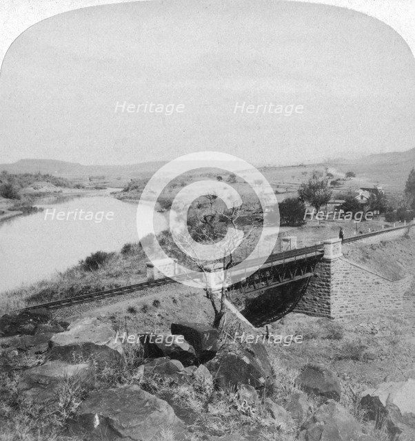 Pom-pom bridge and Boer headquarters telegraph station, Tugela River, Natal, South Africa, 1901.Artist: Underwood & Underwood