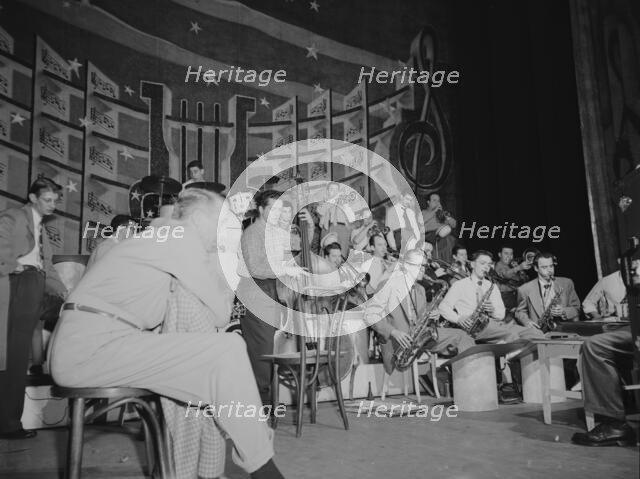 Portrait of Stan Kenton, Eddie Safranski, Shelly Manne, Chico Alvarez...Richmond, Va.(?), 1947 or 48 Creator: William Paul Gottlieb.