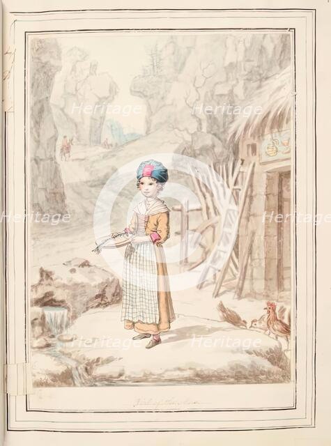 Girl of the Alps, leaf from 'A Collection of Dresses by David Allan Mostly from Nature', 1776. Creator: David Allan.