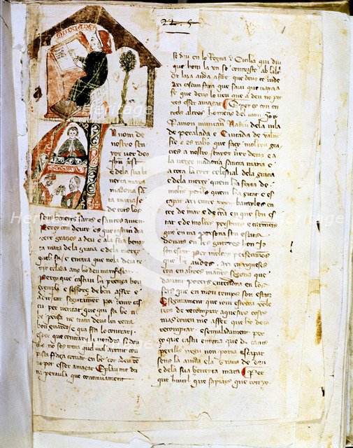 Chronicle of D. Jaume I' by Ramon Muntaner, manuscript, 1328, front page with the illustration of…