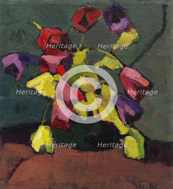 Tulips in a green vase, 1912. Creator: Stenner, Hermann (1891-1914).