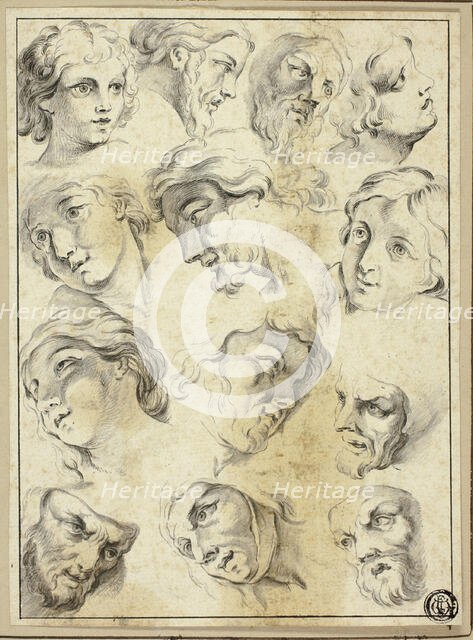 13 Sketches of Various Faces, n.d. Creator: Unknown.