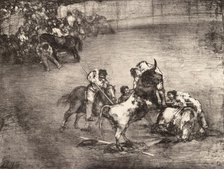 A picador caught by a bull, from the 'Bulls of Bordeaux', 1825., 1825. Creator: Francisco Goya.