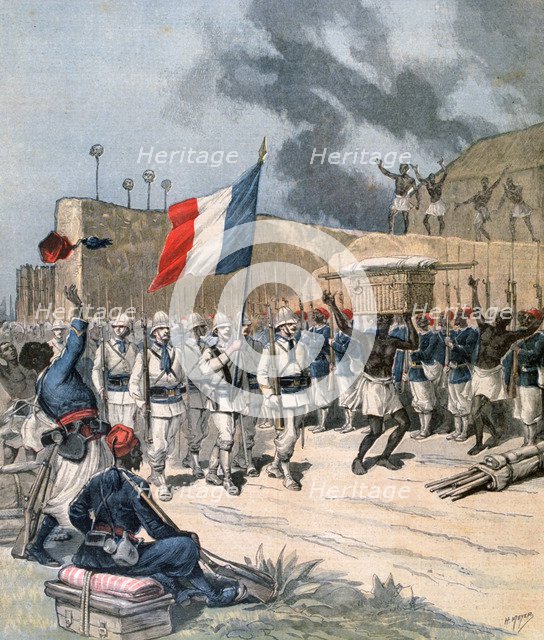 Entry of the French army into Abomey, Dahomey, Africa, 1892. Artist: Henri Meyer