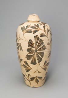 Elongated Bottle Vase (Meiping) with Peony Sprays, Jin dynasty (1115-1234), 12th/13th century. Creator: Unknown.