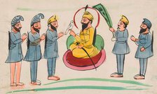 A man seated with Sikh worshippers. Creator: Unknown.