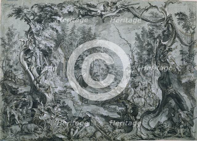 Saint Deicolus and the Boar, 1747-1748. Creator: Johann Wolfgang Baumgartner (German, 1712-1761).