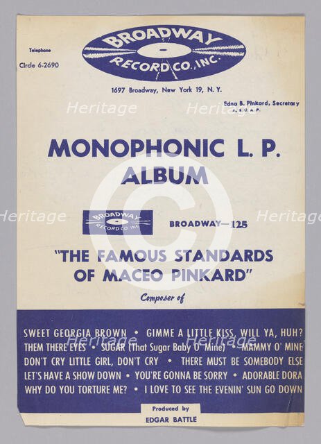 Advertisement for a Maceo Pinkard record, 1961. Creator: Unknown.