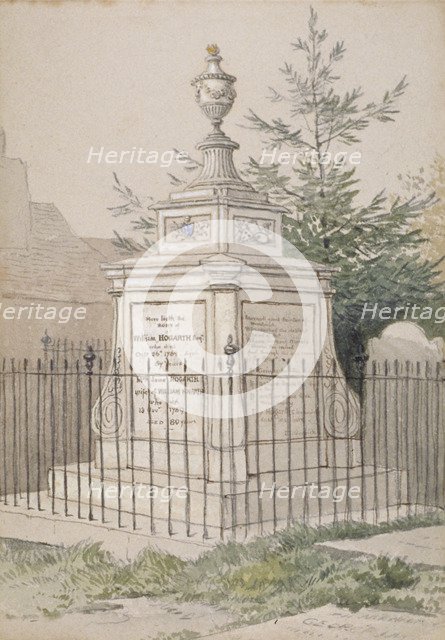 William Hogarth's tomb in St Nicholas' churchyard, Chiswick, Hounslow, London, c1820. Artist: Anon