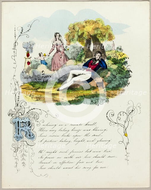 Reclining on a Roseate Knoll (valentine), c. 1842. Creator: Unknown.
