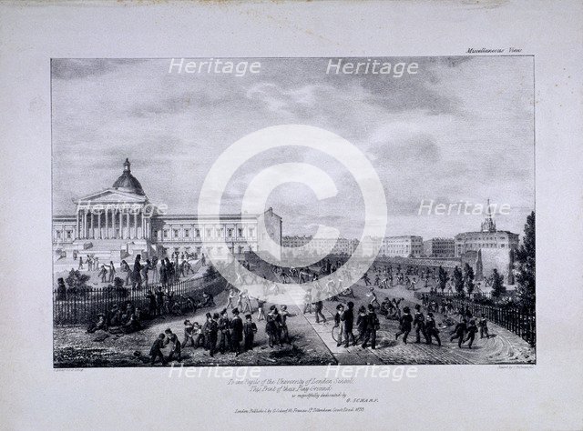 View of University College School's playground with University College to the right, 1833. Artist: George Scharf