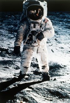 Buzz Aldrin on the Moon, Apollo II mission, July 1969.  Creator: Neil Armstrong.