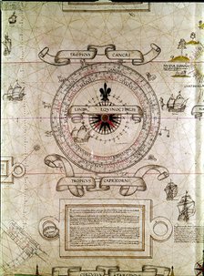 Windrose, line of the tropics and the equator by de Diego Rivero, cosmographer, copy of the Royal…