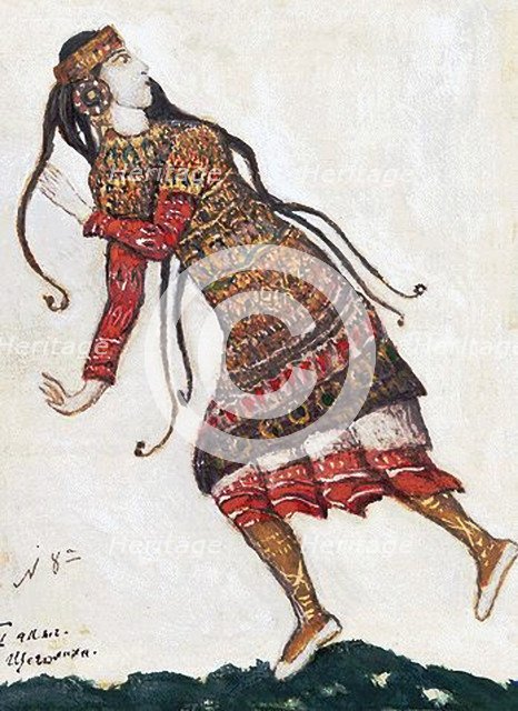 Ultrafashionable lady. Costume design for the ballet The Rite of Spring (Le Sacre du Printemps) by I. Stravinsky, 1912. Artist: Roerich, Nicholas (1874-1947)