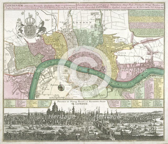 Map of Westminster, the City of London and Southwark, 1720. Artist: Johann Thomas Kraus