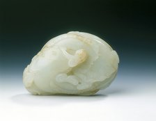 Jade of two catfish with lingzhi on a bed of waves, Qing dynasty, China, 18th century. Artist: Unknown