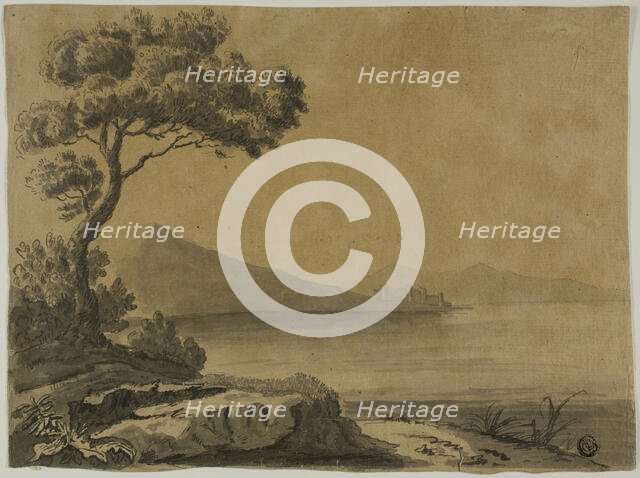 View of Lake, with Large Trees in Foreground, n.d. Creator: Unknown.