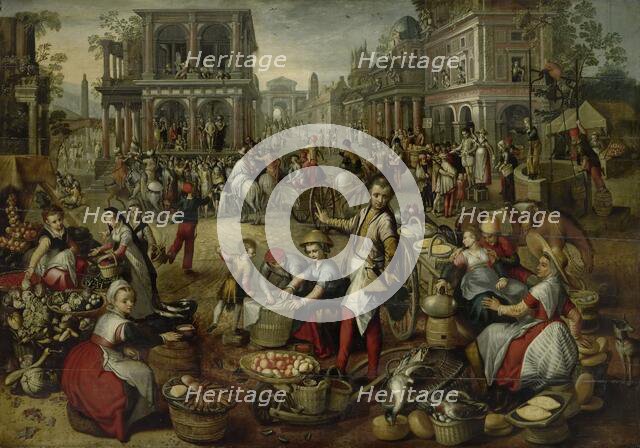 Marketplace, with the Flagellation, the Ecce Homo and the Bearing of the Cross in the background, 15 Creator: Unknown.