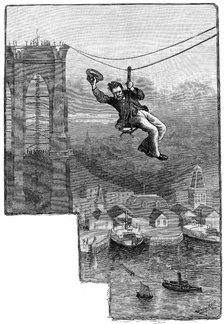 Testing the cables on Brooklyn Bridge, c1900. Artist: Unknown