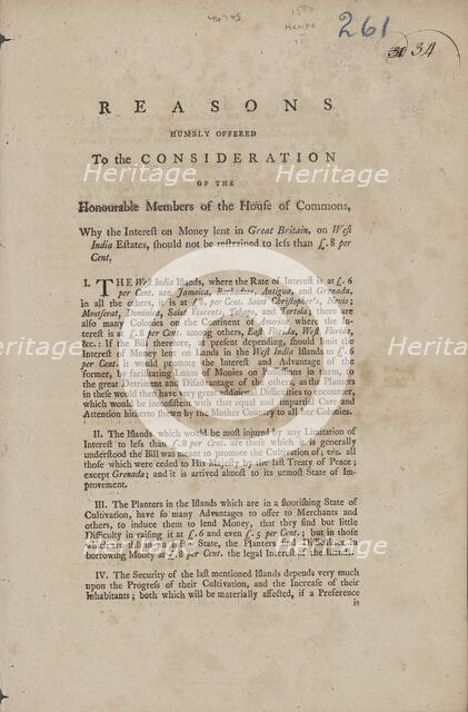 Reasons humbly offered to the consideration of the honourable members of the House..., 1774. Creator: Unknown.