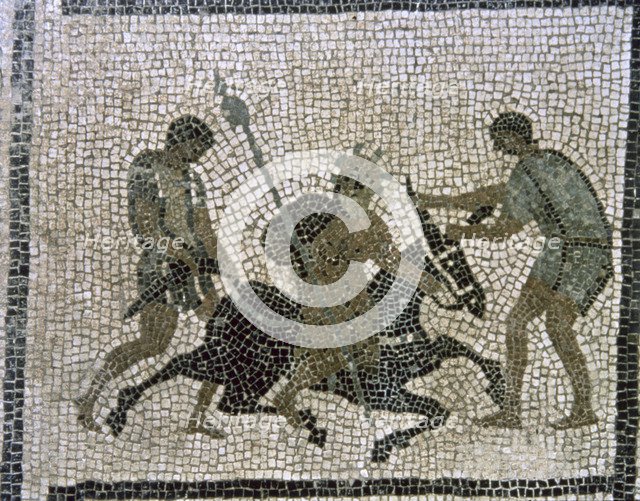 Silenus on a donkey, mosaic.